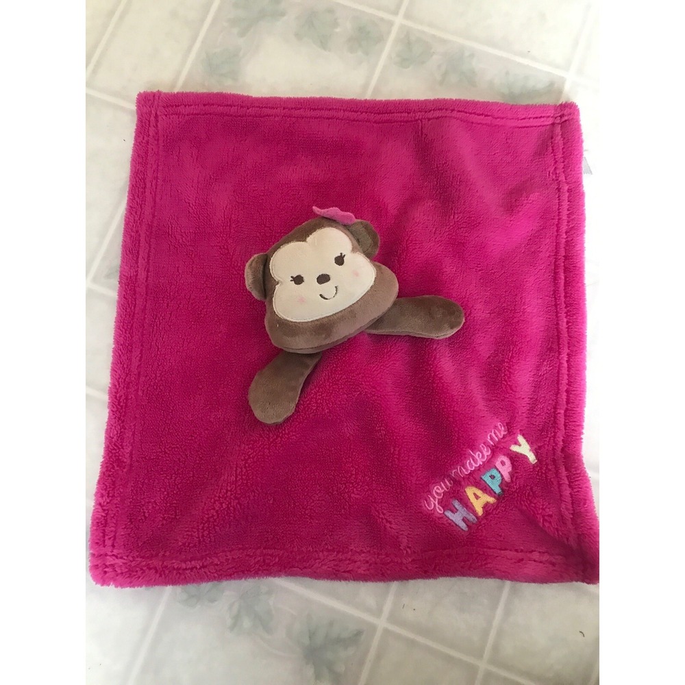 Pink‎ Cutie Pie Monkey You Make Me Happy Lovey Security Blanket Pink Flower
